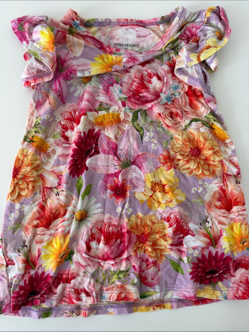 Posh Peanut Lavender Floral Ruffle Tank Top